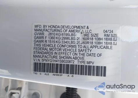 2025 Honda Pilot Ex-L from USA, damaged, VIN 5FNYG1H41SB020872
